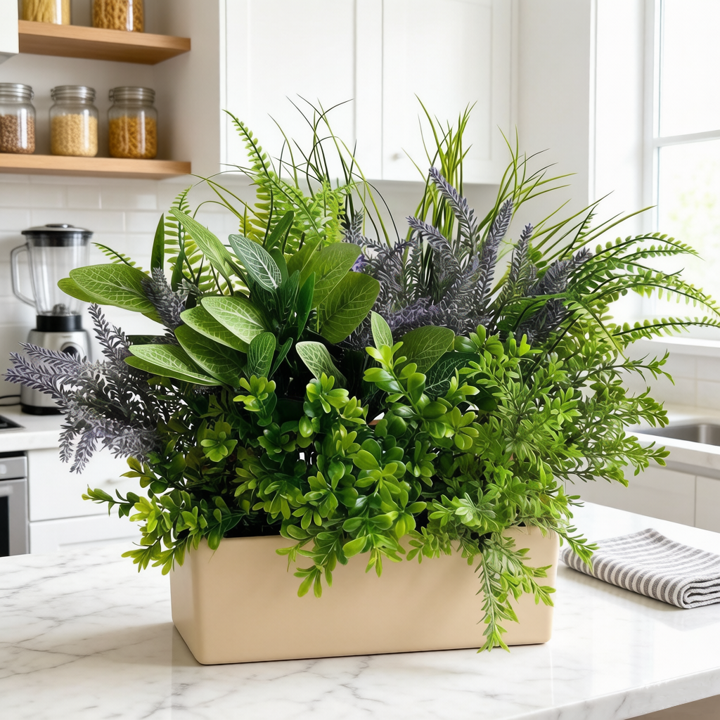 DEWWICK Artificial Mixed Greenery Arrangement, Faux Fern Lavender Foliage Bundle, Fake Plant Stems for Home Patio Garden Wedding Holiday Decor