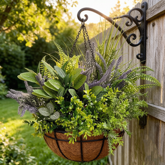 Artificial Mixed Greenery Arrangement, Faux Fern Lavender Foliage Bundle, Fake Plant Stems for Home Patio Garden Wedding Holiday Decor