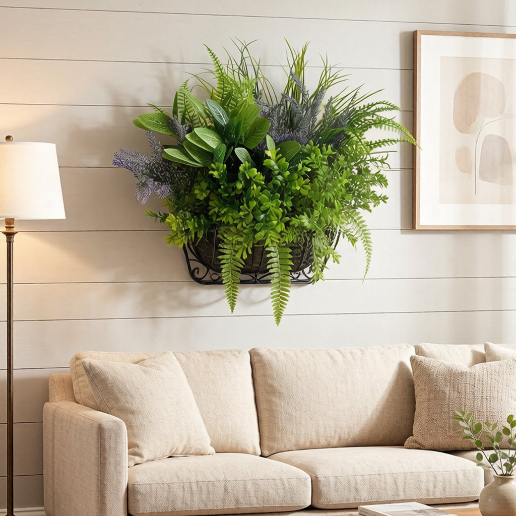 DEWWICK Artificial Mixed Greenery Arrangement, Faux Fern Lavender Foliage Bundle, Fake Plant Stems for Home Patio Garden Wedding Holiday Decor