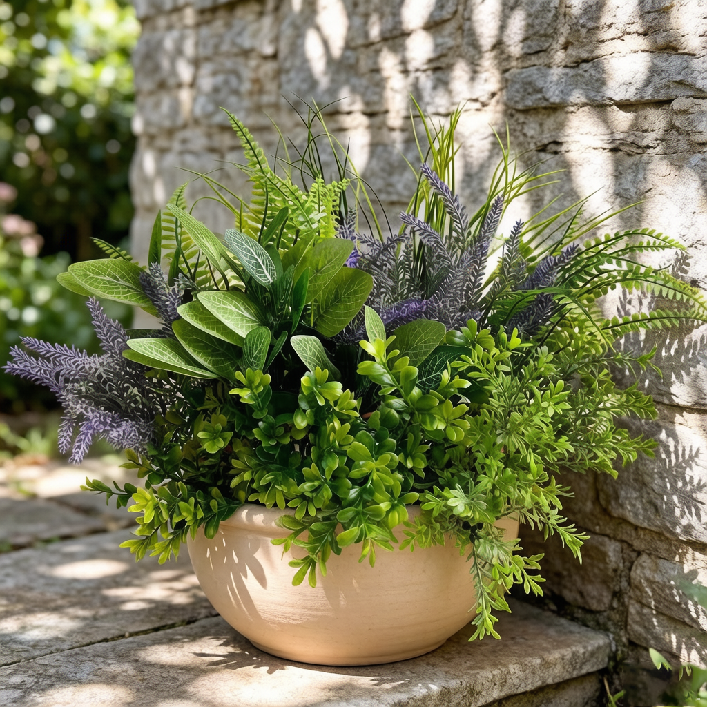 DEWWICK Artificial Mixed Greenery Arrangement, Faux Fern Lavender Foliage Bundle, Fake Plant Stems for Home Patio Garden Wedding Holiday Decor