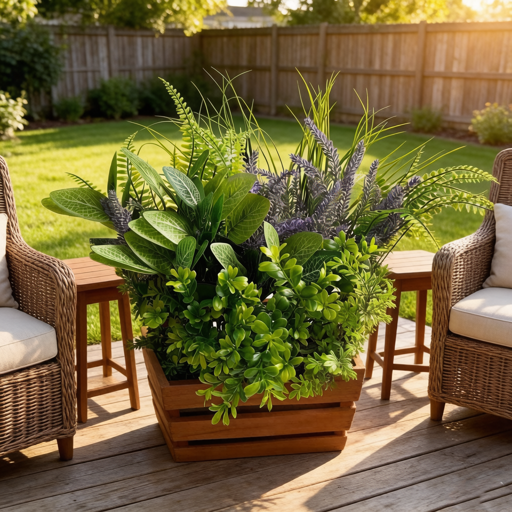 DEWWICK Artificial Mixed Greenery Arrangement, Faux Fern Lavender Foliage Bundle, Fake Plant Stems for Home Patio Garden Wedding Holiday Decor