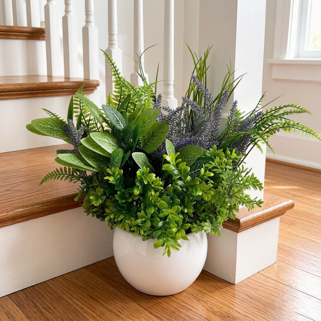 DEWWICK Artificial Mixed Greenery Arrangement, Faux Fern Lavender Foliage Bundle, Fake Plant Stems for Home Patio Garden Wedding Holiday Decor