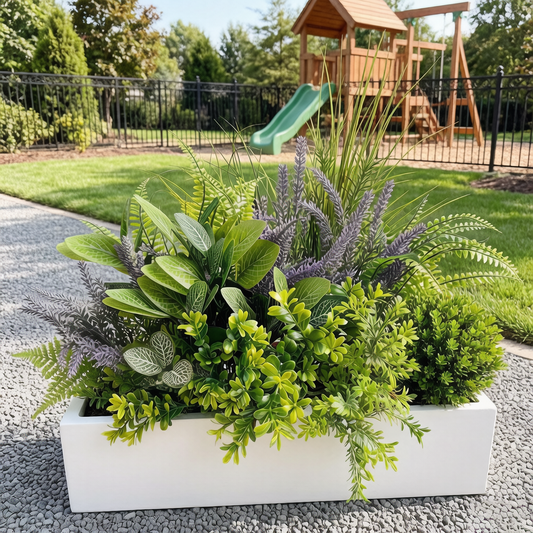 DEWWICK Artificial Mixed Greenery Arrangement, Faux Fern Lavender Foliage Bundle, Fake Plant Stems for Home Patio Garden Wedding Holiday Decor